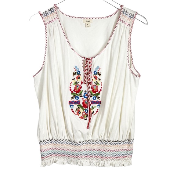 Anthropologie Tops - TINY Anthropologie Katarina Floral Embroidered Tank with Smocked waist